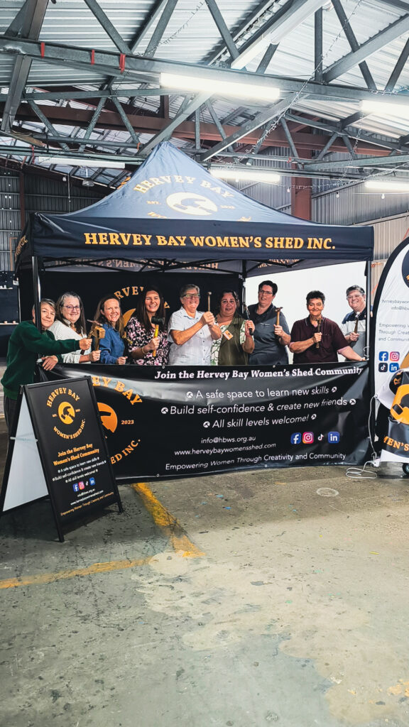 HBWS Members taking a photo with our new promotional gear funded by the Fraser Coast Regional Council and made by local business Prestige Signage and Window Tinting